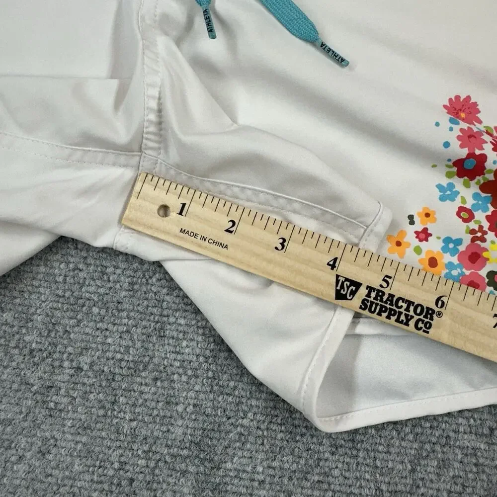 Athleta Floral Trestle Board Shorts Women 10 White Swim Beach Surf Drawstring